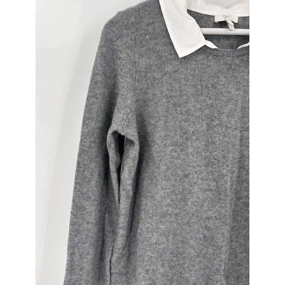 Joie Rika Sweater Womens Medium Gray White Wool Cashmere Collared Pullover Knit